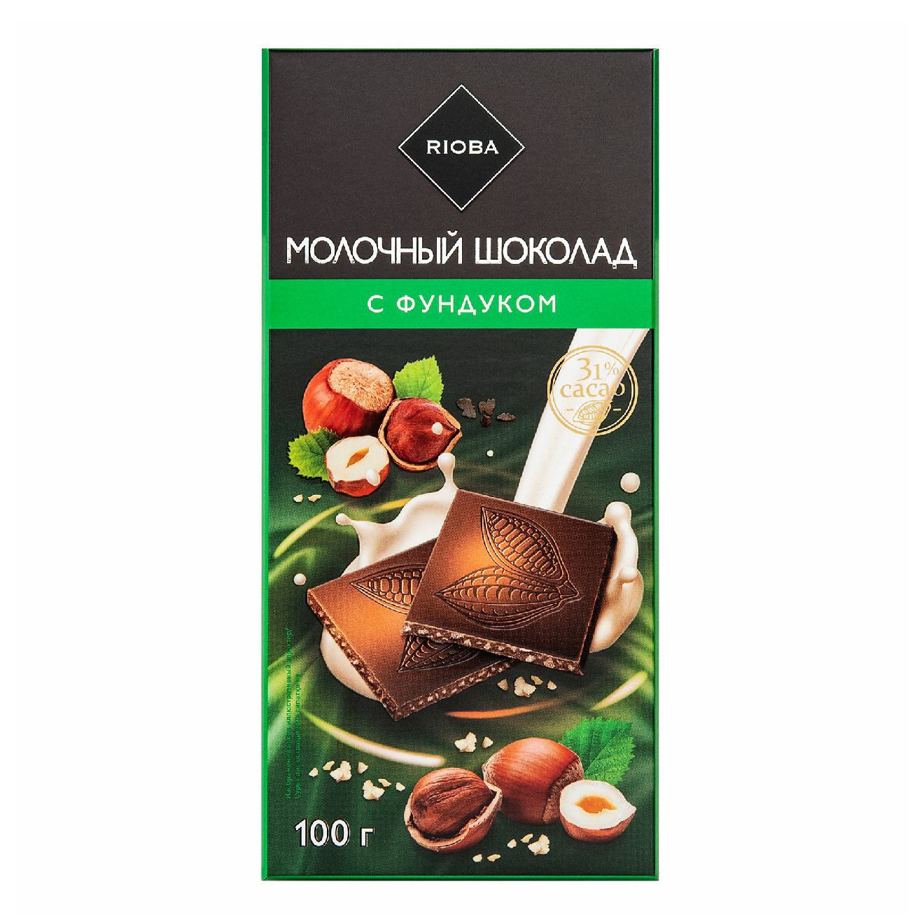 Шоколад Rioba молочный с фундуком 31% 100 г