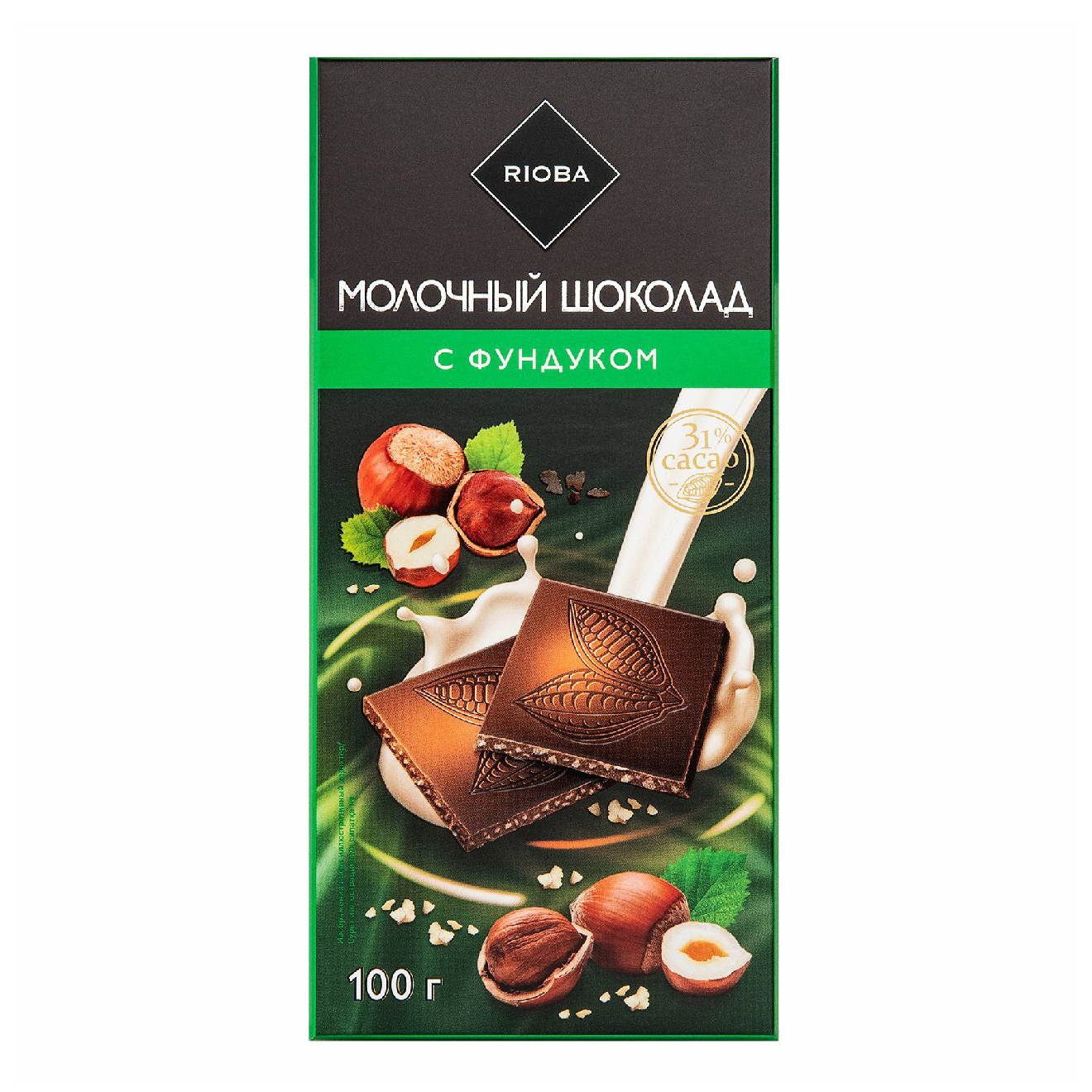 

Шоколад Rioba молочный с фундуком 31% 100 г