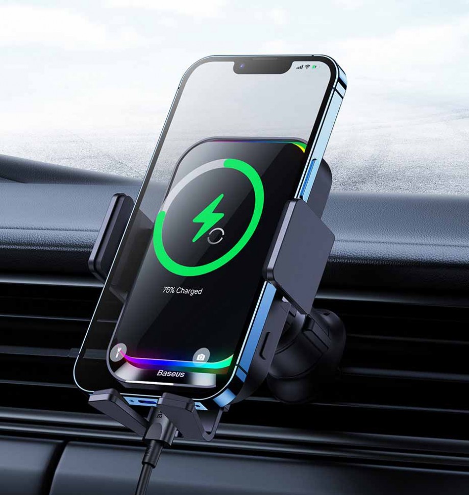 фото Автомобильный держатель baseus halo electric wireless charging car mount 15w nobrand