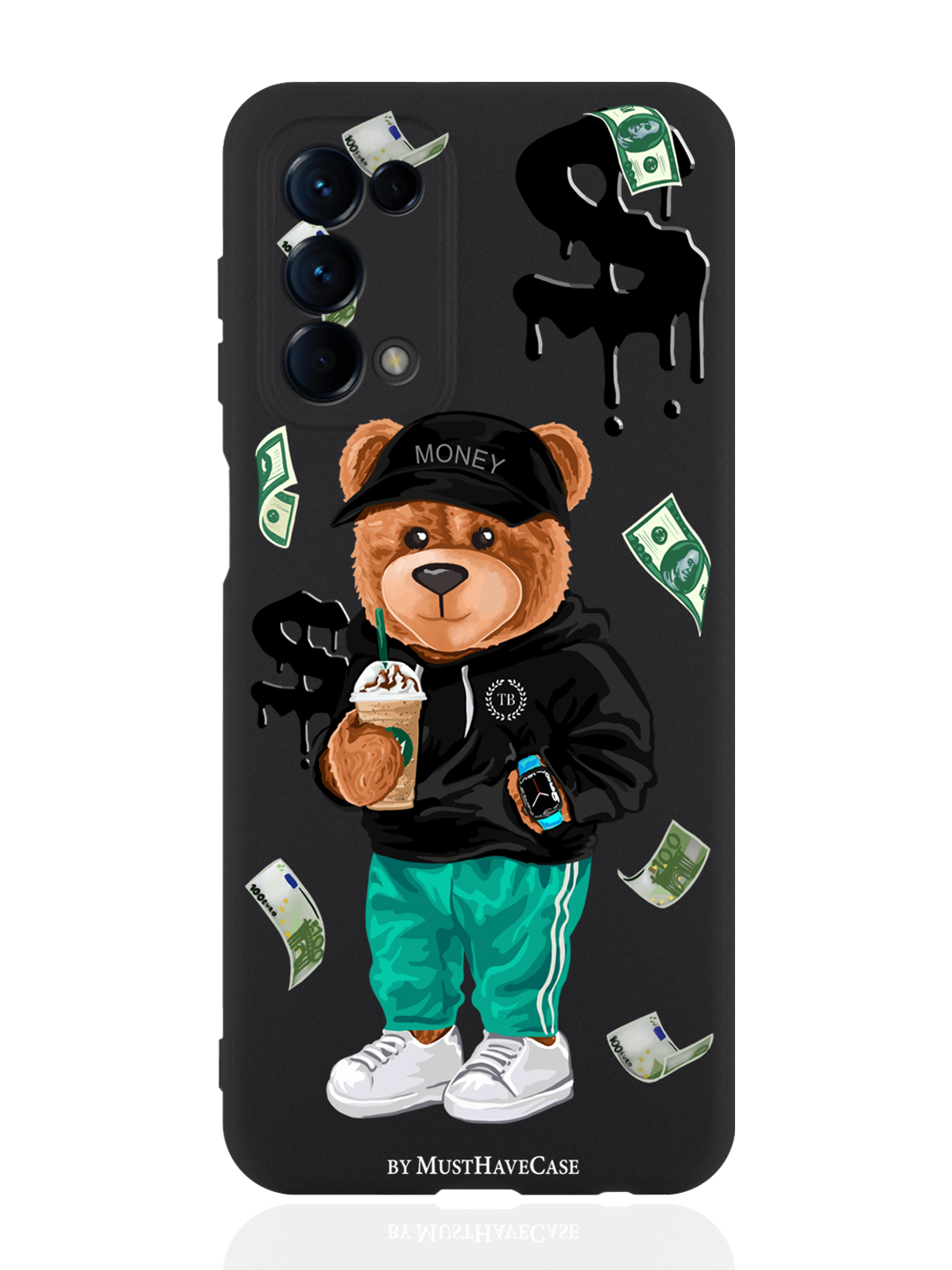 

Чехол для OPPO Reno5 Tony Bear/ Мишка Тони черный, Черный;зеленый;коричневый