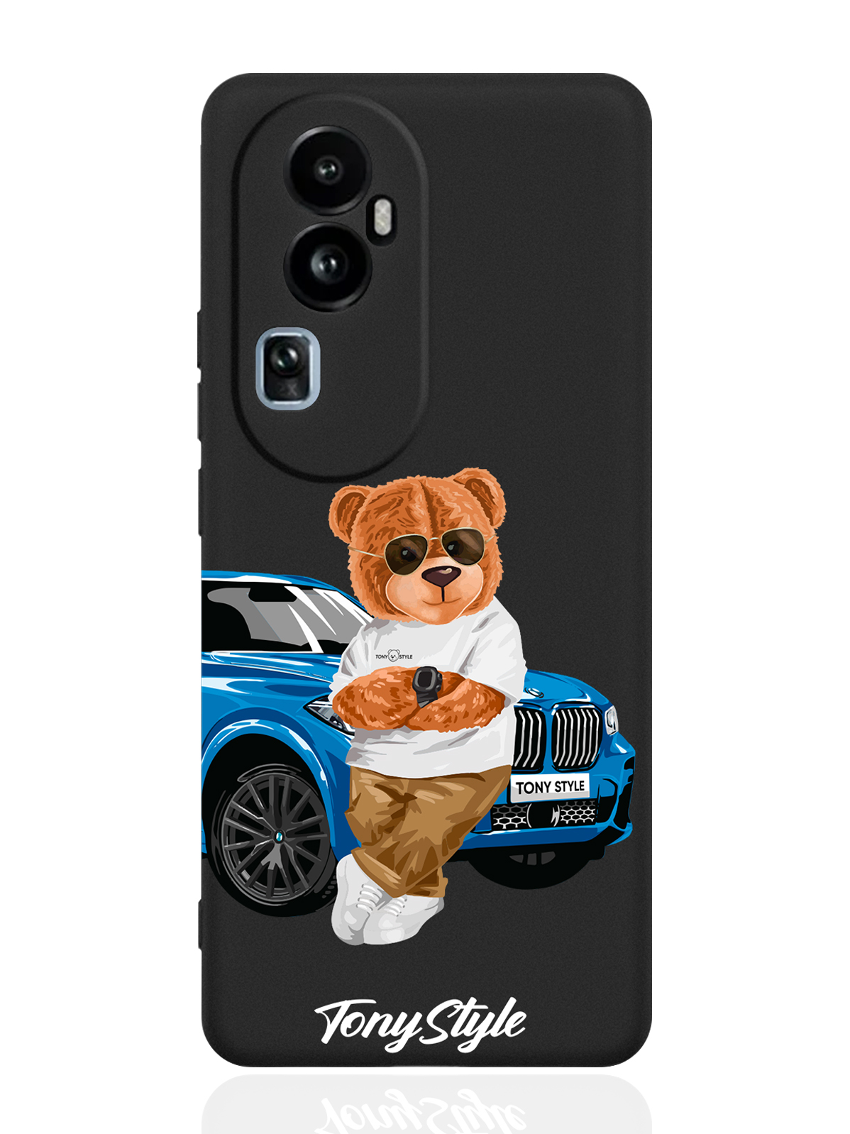 

Чехол для OPPO Reno10 Pro Tony Style с машиной черный, Голубой;коричневый;белый