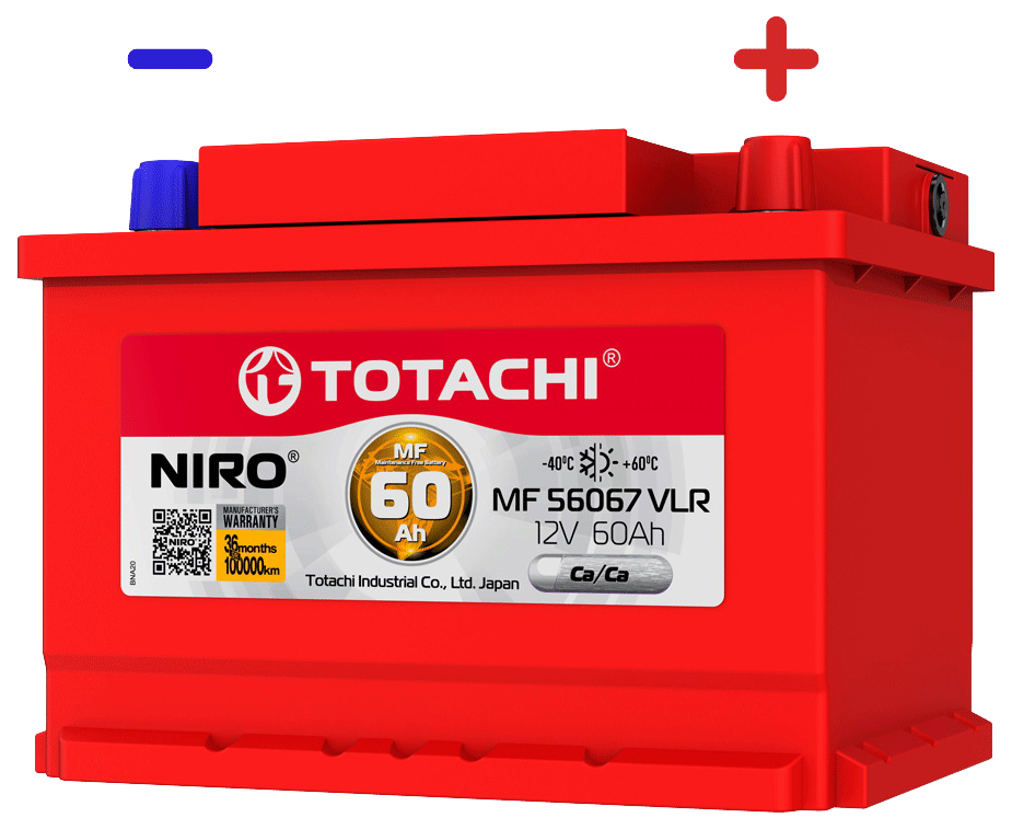 Батарея аккумуляторная (АКБ) TOTACHI NIRO 56067 60Ah 12V 590-650A EN 242x175x175 обратной
