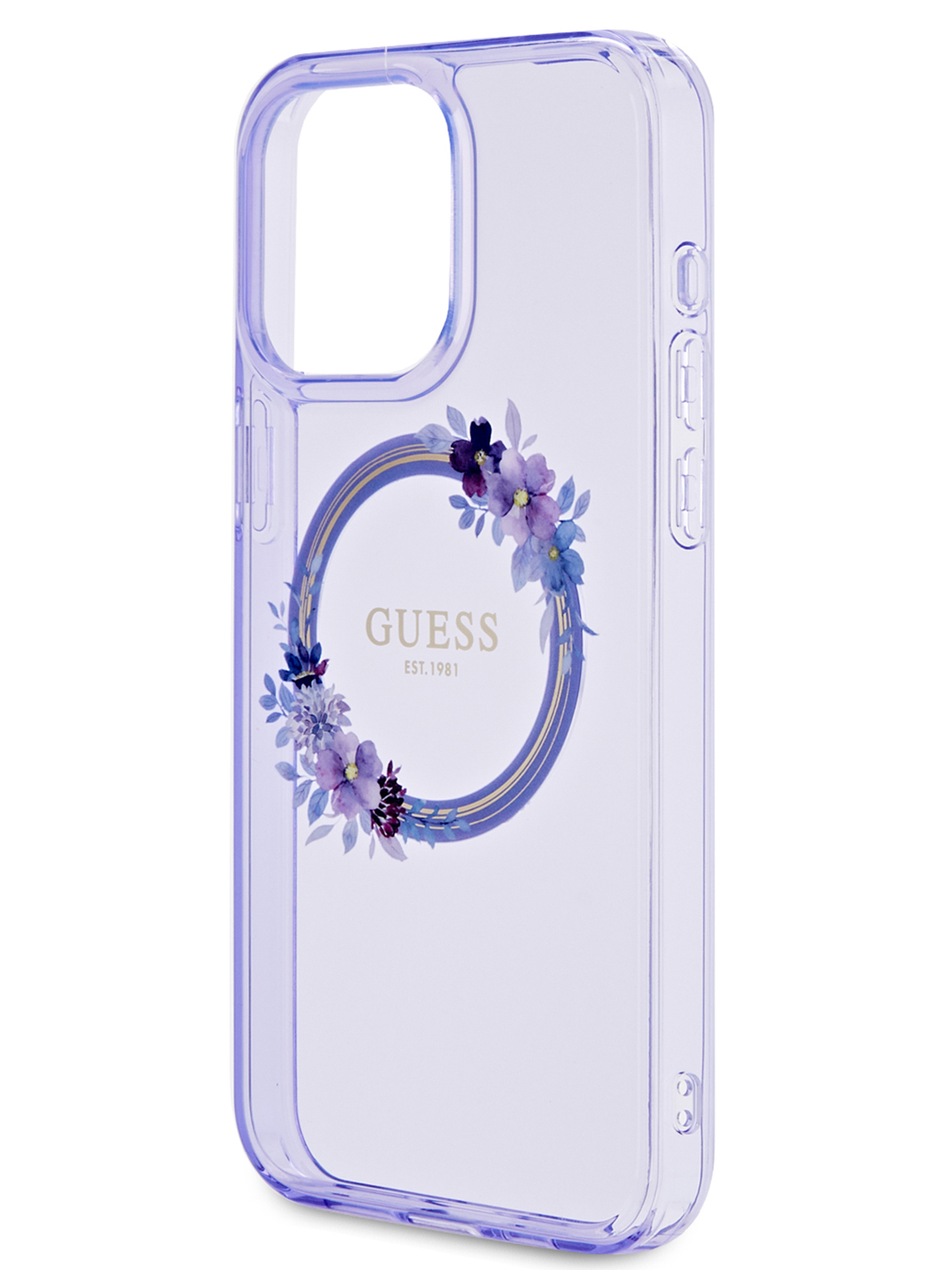 

Чехол Guess для iPhone 15 Pro Max с Magsafe Flowers Wreath Hard Purple, Фиолетовый