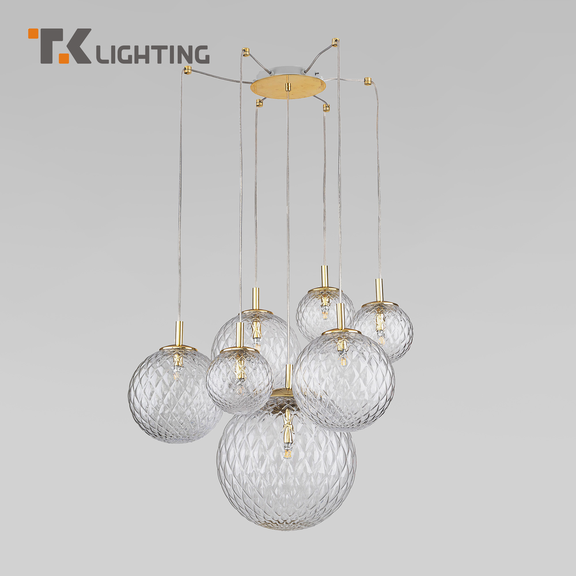 Подвесная люстра на семь стеклянных плафонов TK Lighting Cadix 4608 G9 золото 99100₽