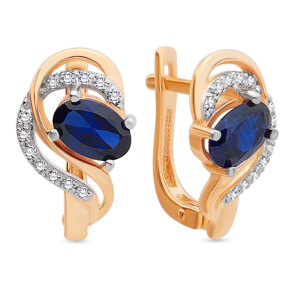 

Серьги из красного золота 585Gold 102004940, сапфир искусственный/бриллиант, 102004940