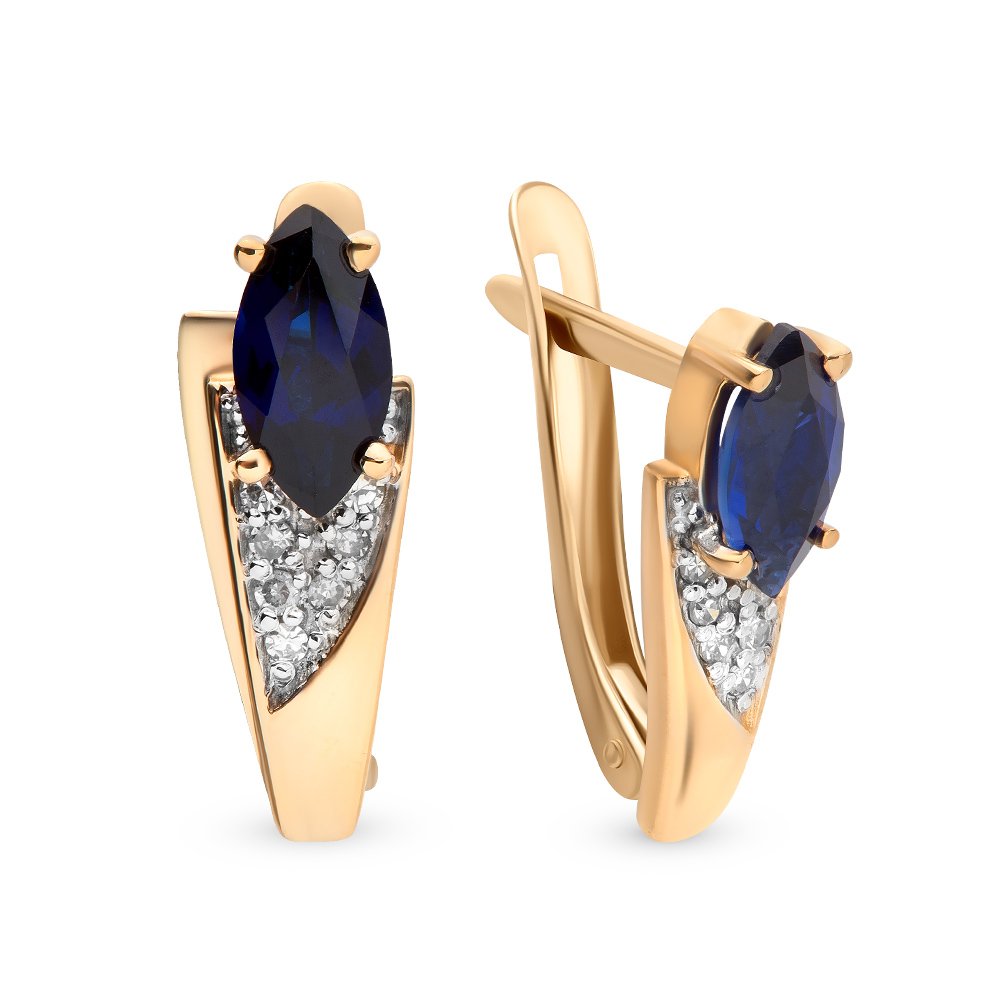 

Серьги из красного золота 585Gold 102004850, сапфир искусственный/бриллиант, 102004850