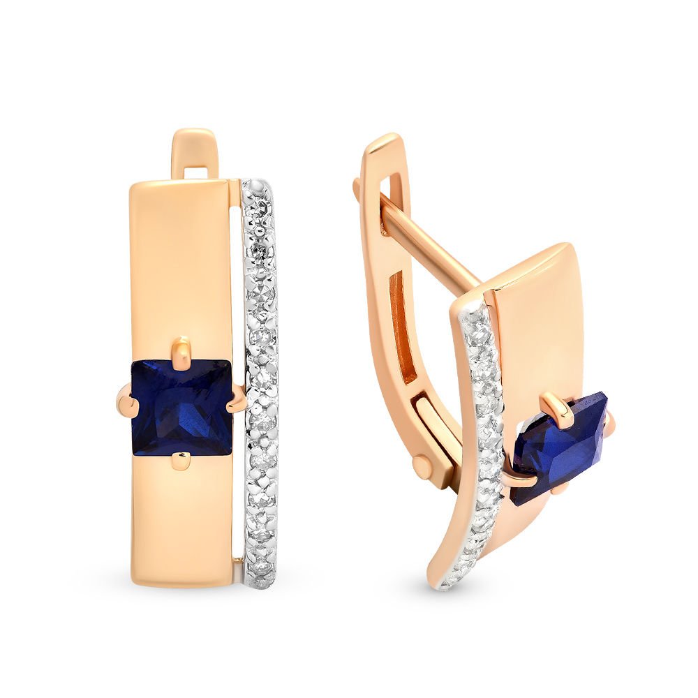 

Серьги из красного золота 585Gold 102004832, сапфир искусственный/бриллиант, 102004832