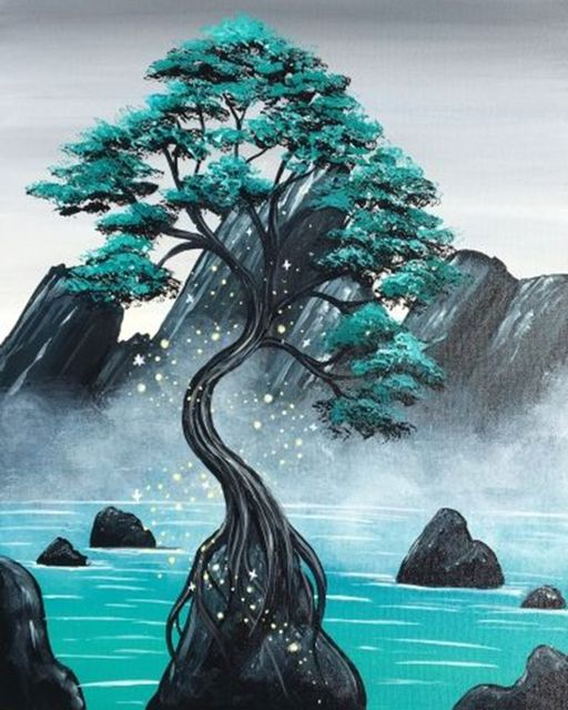 

Алмазная мозаика DVEKARTINKI Дерево на скале в японском стиле 40х50 на подрамнике, Дерево на скале в японском стиле