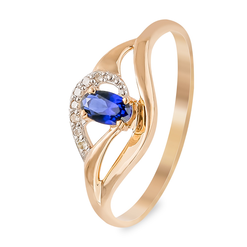 

Кольцо из золота р.  585Gold 101014180, сапфир искусственный\бриллиант, 101014180