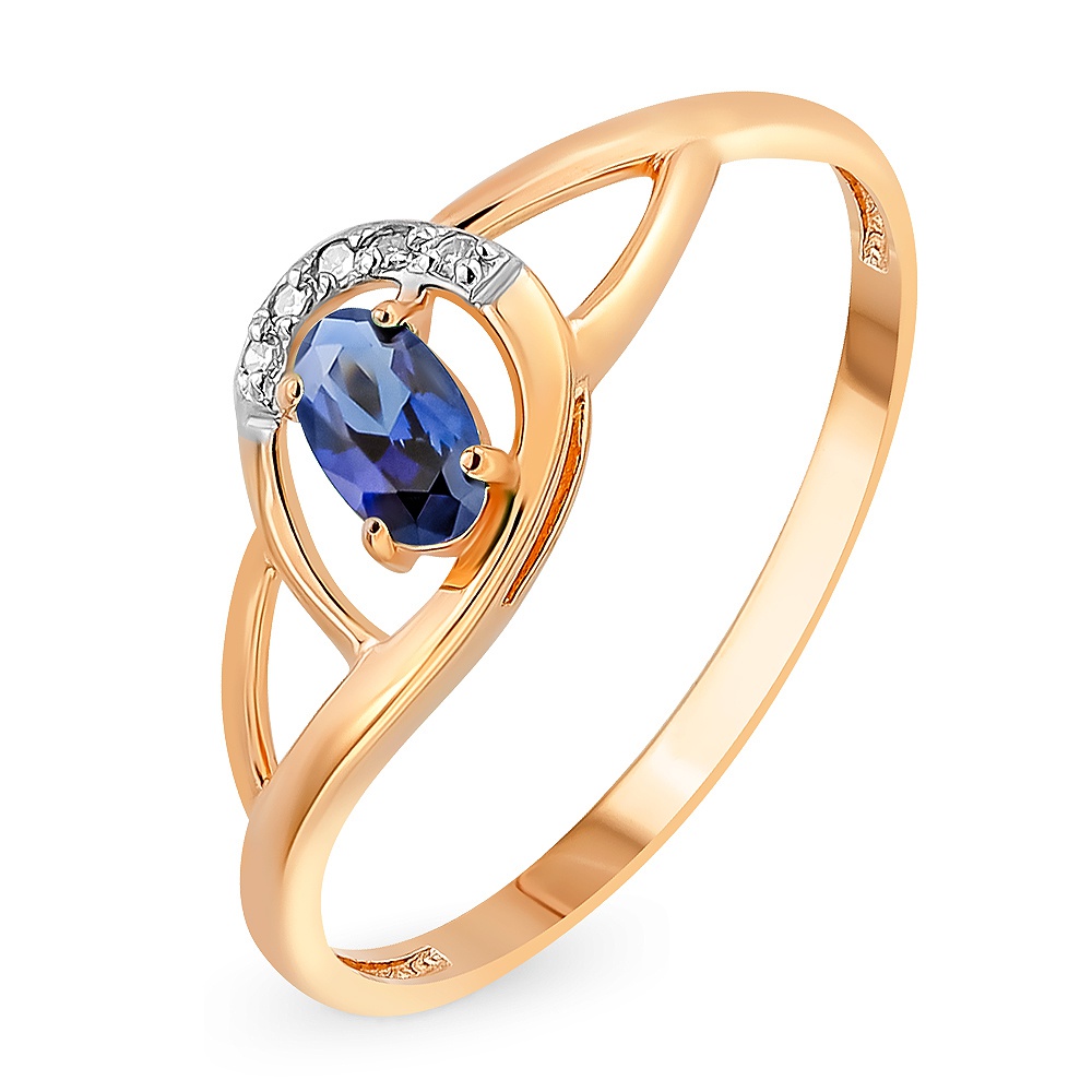 

Кольцо из золота р.  585Gold 101014155, сапфир искусственный\бриллиант, 101014155
