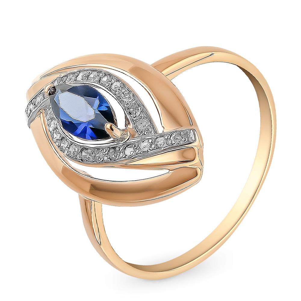 

Кольцо из золота р.  585Gold 101014022, сапфир искусственный\бриллиант, 101014022