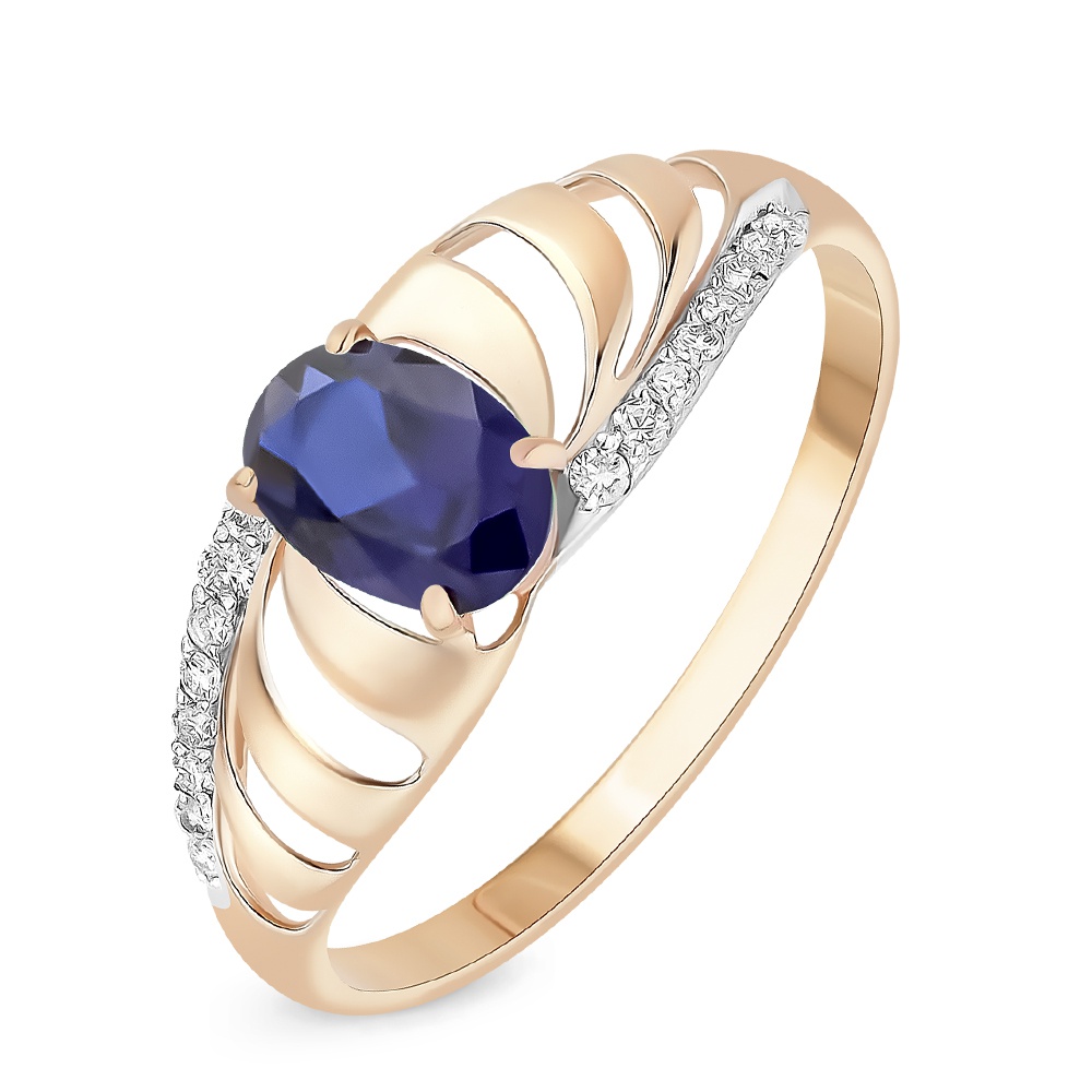 

Кольцо из золота р.  585Gold 101014102, сапфир искусственный\бриллиант, 101014102