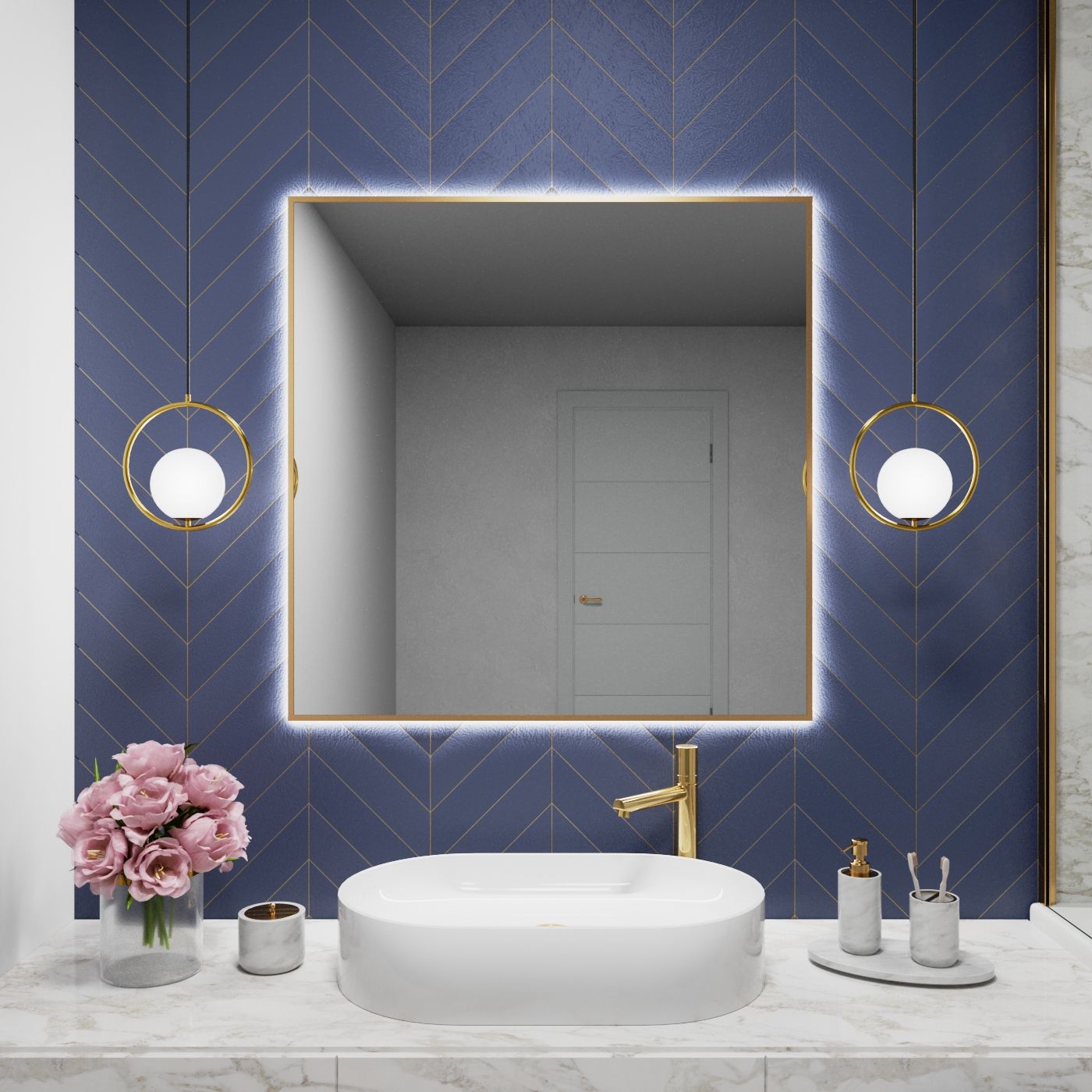 

Зеркало с подсветкой настенное ONE MARKET 90х90 см 6000К Золото, Золотистый