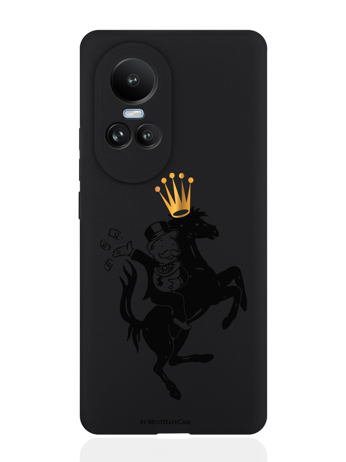 

Чехол для OPPO Reno10 Monopoly на коне черный, Черный;золотой