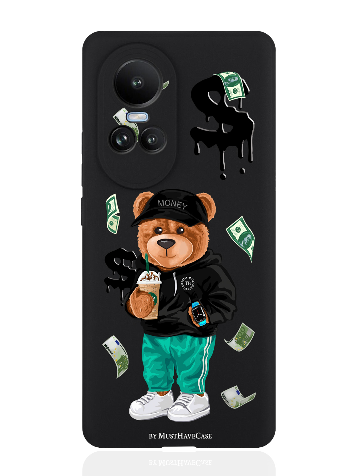 

Чехол для OPPO Reno10 Tony Bear/ Мишка Тони черный, Черный;зеленый;коричневый
