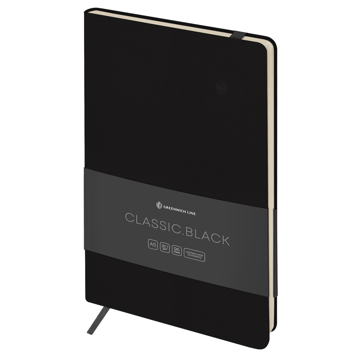 

Записная книжка А5 96л. кожзам Greenwich Line Classic. Black с резинкой блок без линовки