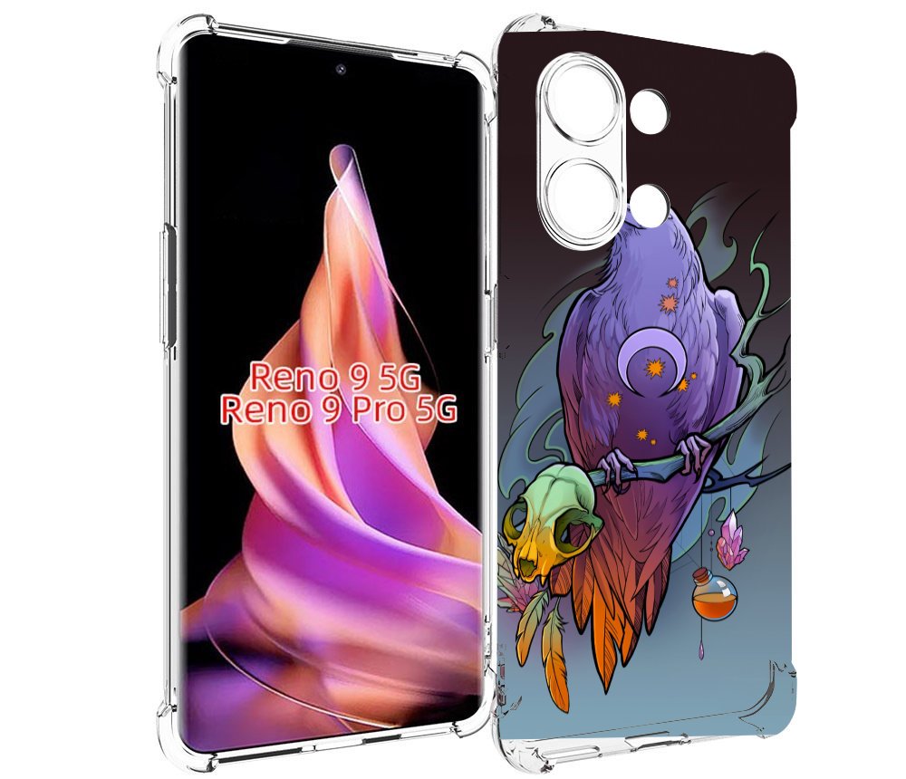 

Чехол MyPads фиолетовый ворон на ветке для Oppo Reno 9/Reno 9 Pro, Прозрачный, Tocco