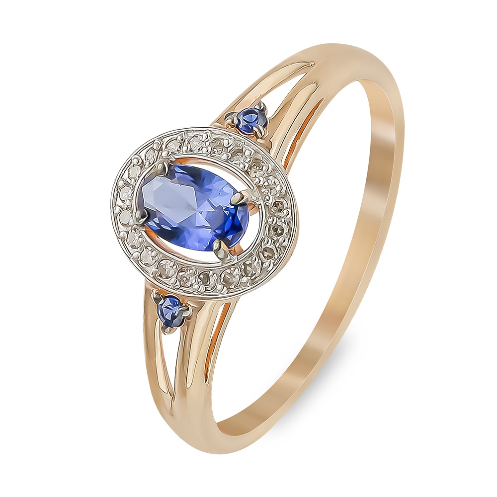 Кольцо женское из красного золота с сапфиром, бриллиантом 585Gold 101013977, р. 19