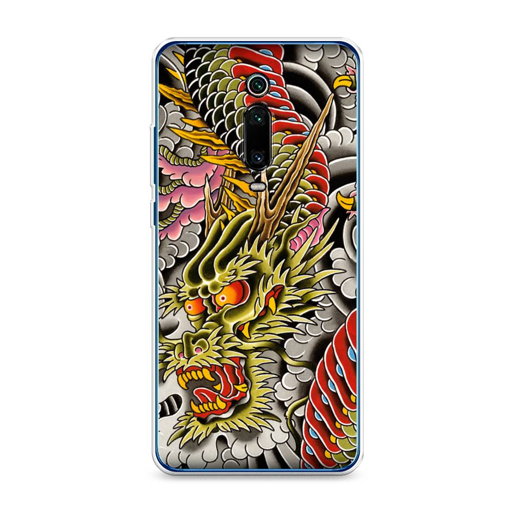 

Чехол на Xiaomi Redmi K20 "Японский дракон", Желтый;розовый;красный, 35850-4