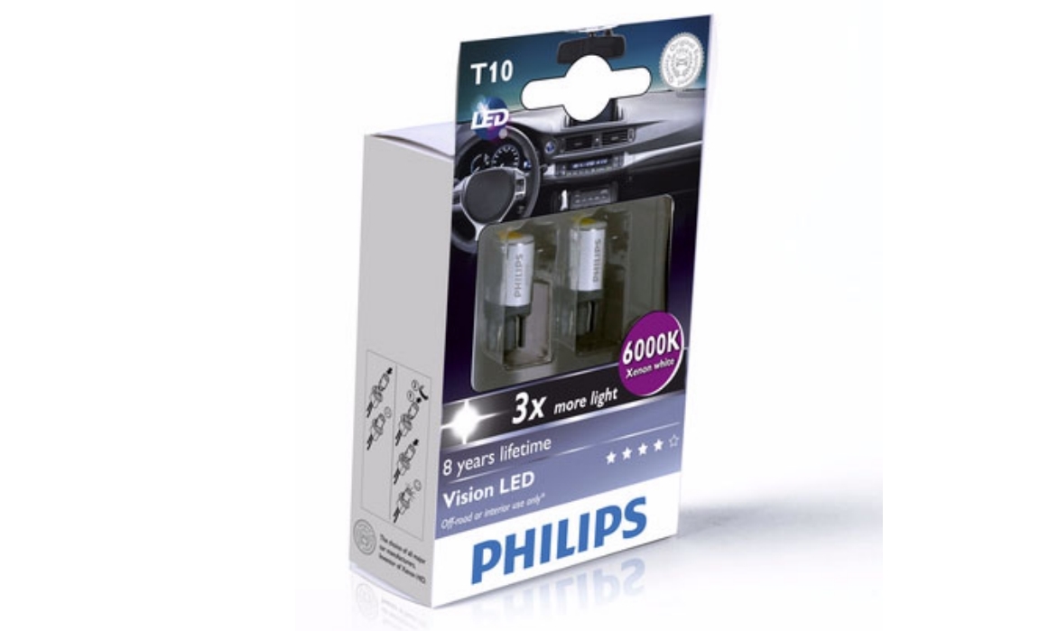 

Светодиодная лампа Philips W5W 12V-1W LED 6000K Vision T10 (комплект 2 шт.) 129346000KX2, 129346000KX2