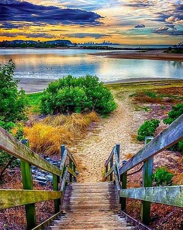 

Алмазная мозаика DVEKARTINKI Спуск к песчаному берегу озера 40х50 на подрамнике, Спуск к песчаному берегу озера