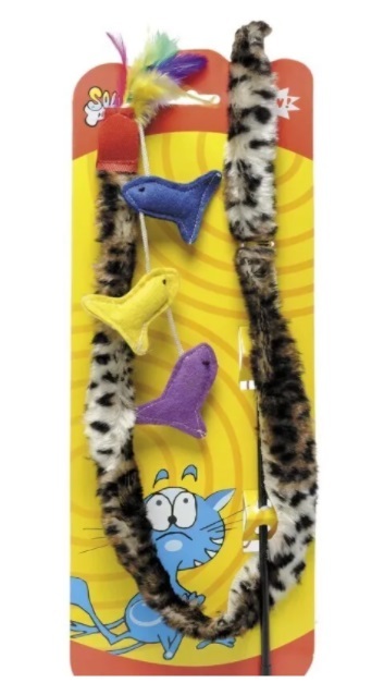 Удочка-Дразнилка для кошек Доктор ZOO, лента с перьями и игрушками