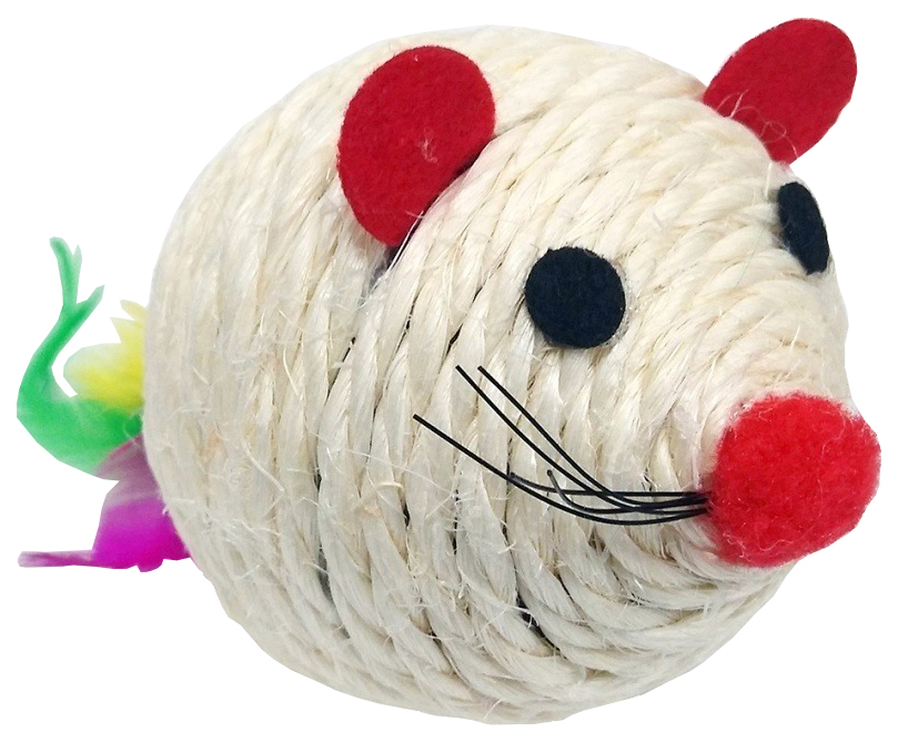 Игрушка для кошек Золотая рыбка Мышка-Мяч Толстушка с перьями, 6,5 см