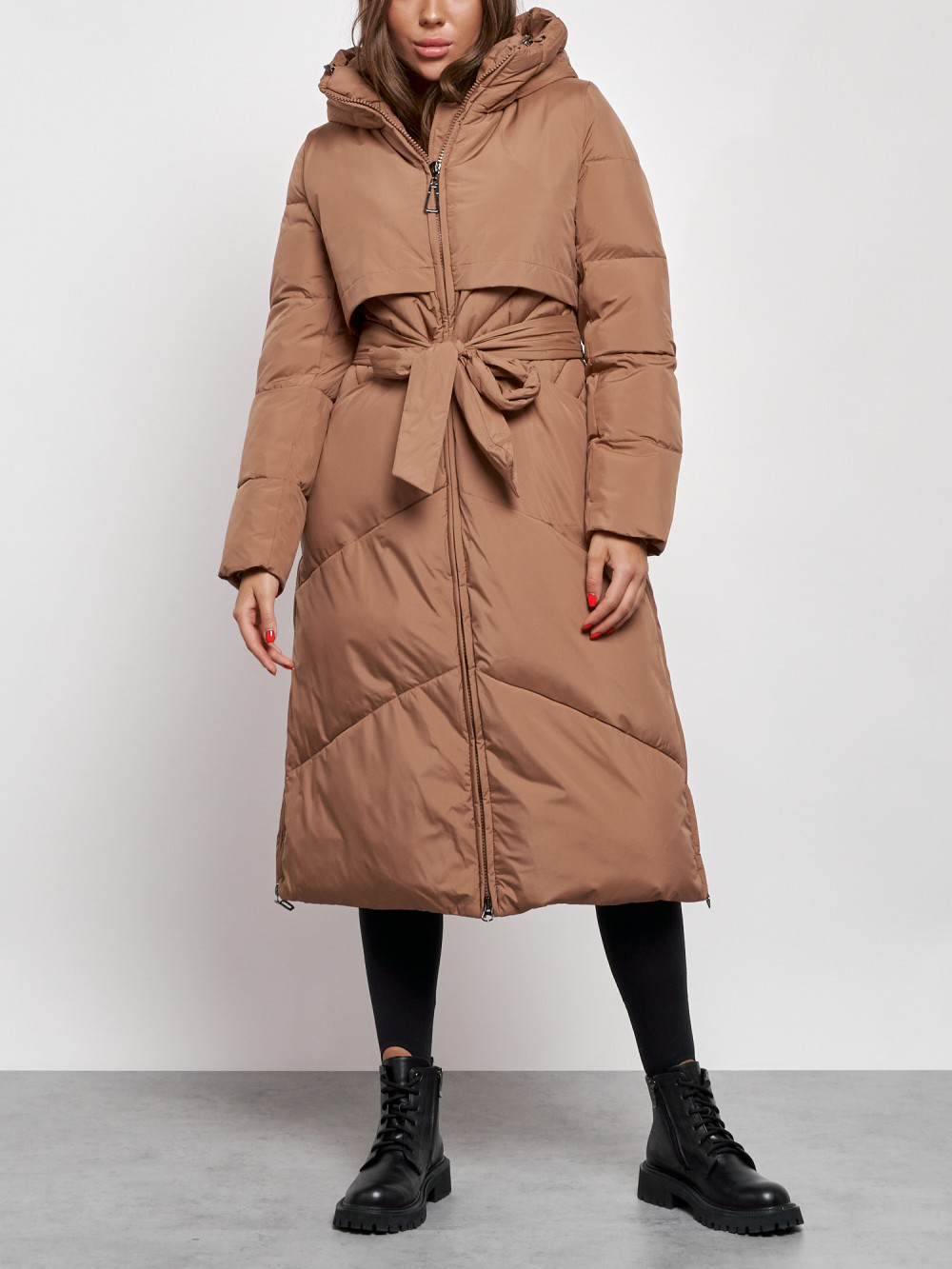Пальто женское NoBrand AD52356 коричневое XL