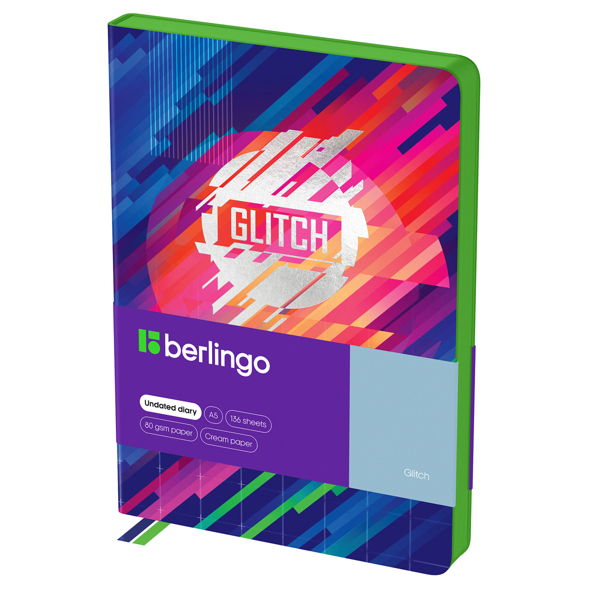 

Ежедневник недатированный Berlingo А5 136л кожзам Glitch, зеленый срез, с рисунком