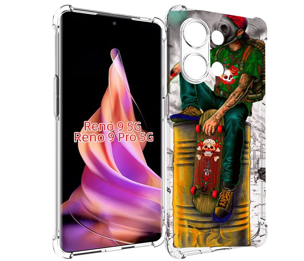 

Чехол MyPads скейтер в противогазе для Oppo Reno 9/Reno 9 Pro, Прозрачный, Tocco