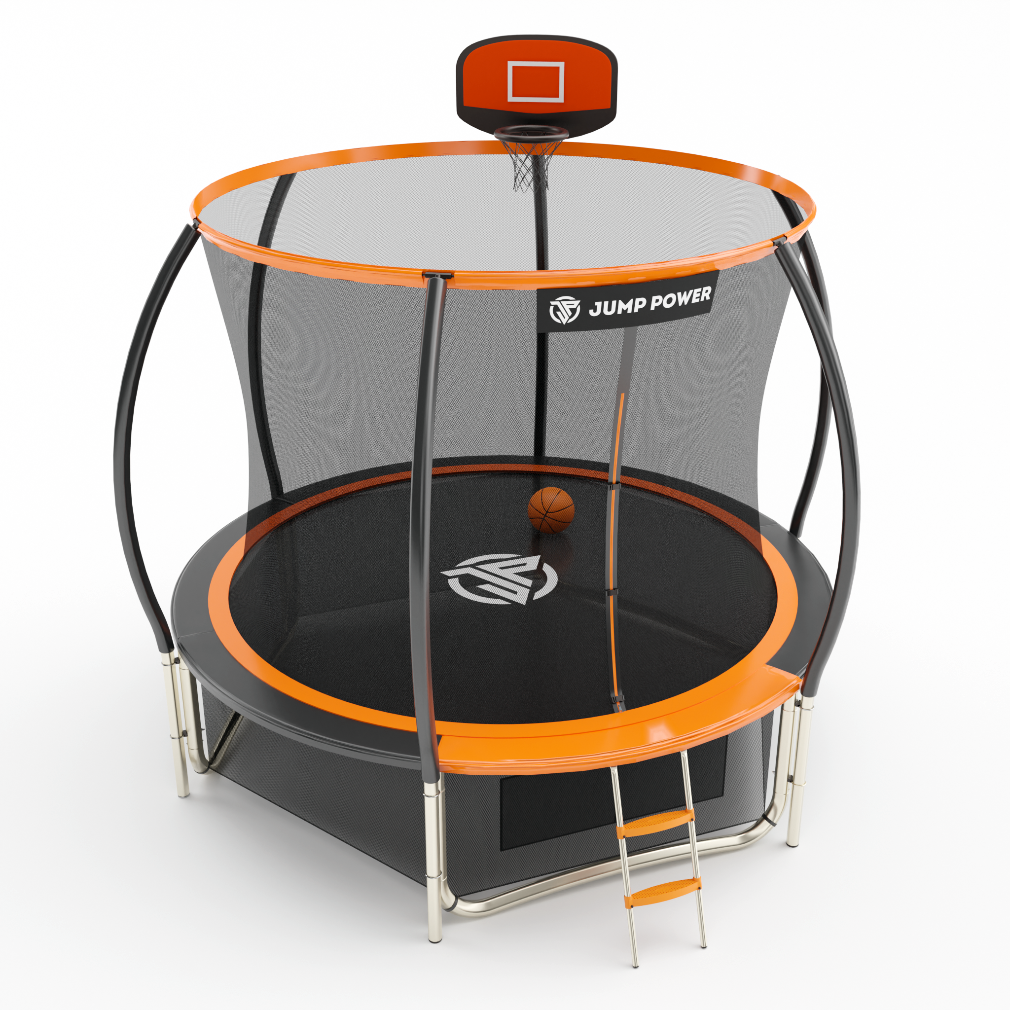 

Батут Jump Power 10 ft Pro Inside Basket Orange c лестницей, верхней и нижней защитной сет, Оранжевый, Jump Power 8 ft Pro Inside Basket Orange