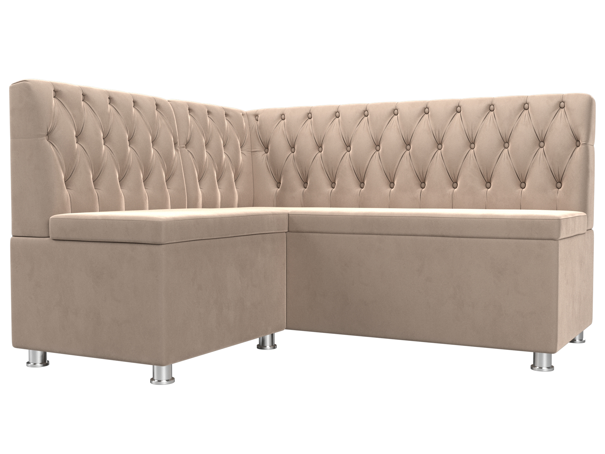 

Диван кухонный Лига Диванов Мирта левый угол 151x125x90, велюр, бежевый/серебристый, Мирта левый угол