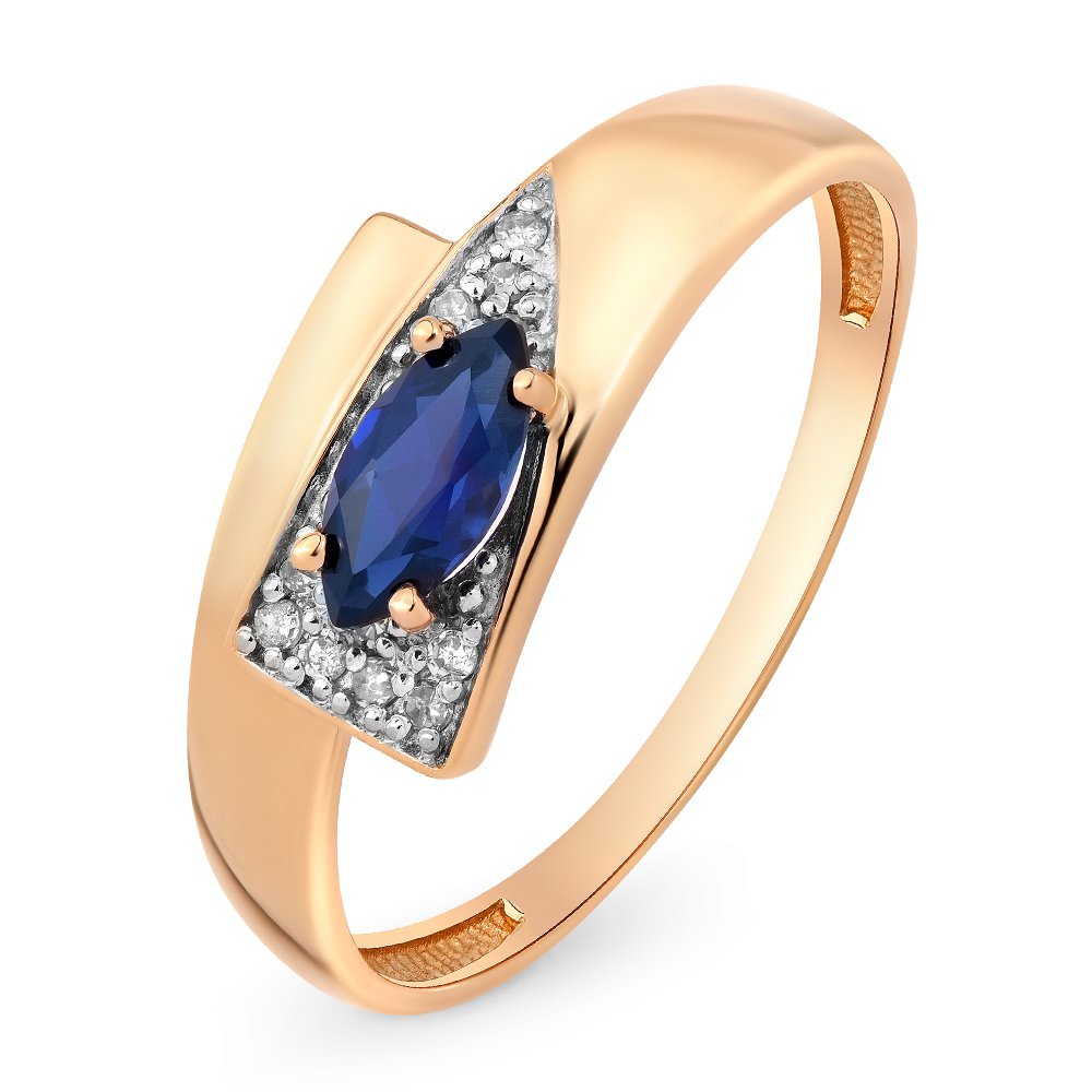 

Кольцо из золота р.  585Gold 101009627, сапфир искусственный\бриллиант, 101009627