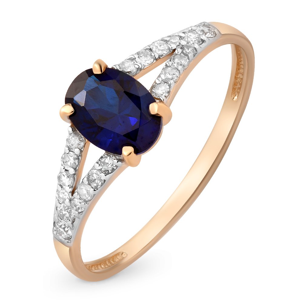

Кольцо из золота р.  585Gold 101009613, сапфир искусственный\бриллиант, 101009613