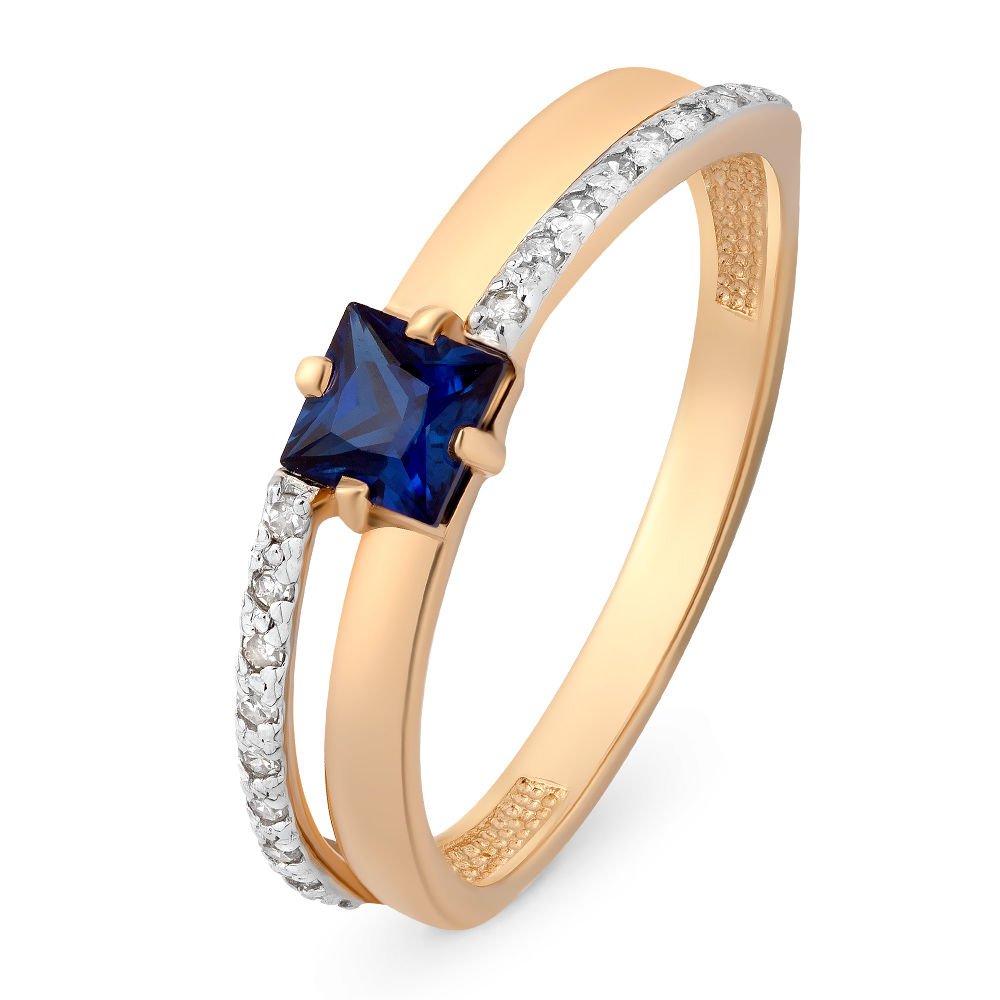 

Кольцо из золота р. , 585Gold 101009618, сапфир искусственный\бриллиант, 101009618