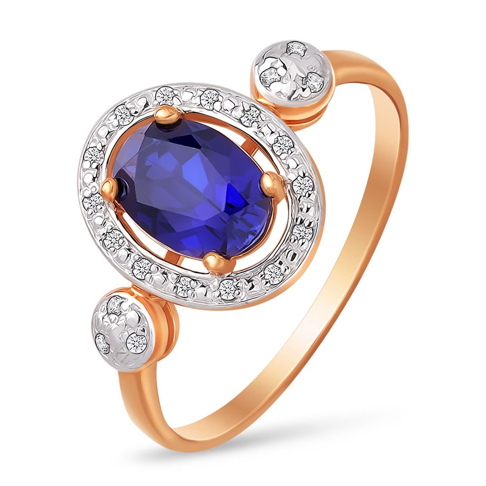 

Кольцо из золота р. , 585Gold 101003047, сапфир искусственный\бриллиант, 101003047