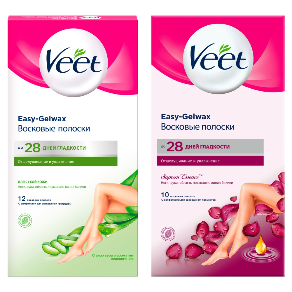 Набор Восковых полосок Veet с ароматом бархатной розы 10 шт и для сухой кожи 12 шт