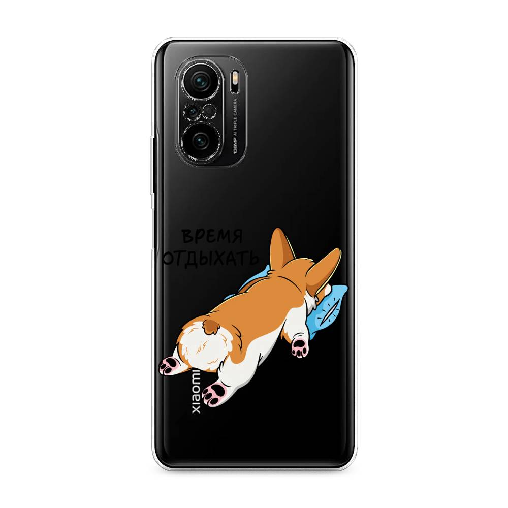 

Чехол на Xiaomi Poco F3 "Корги отдыхает", Черный;коричневый;голубой, 312650-1