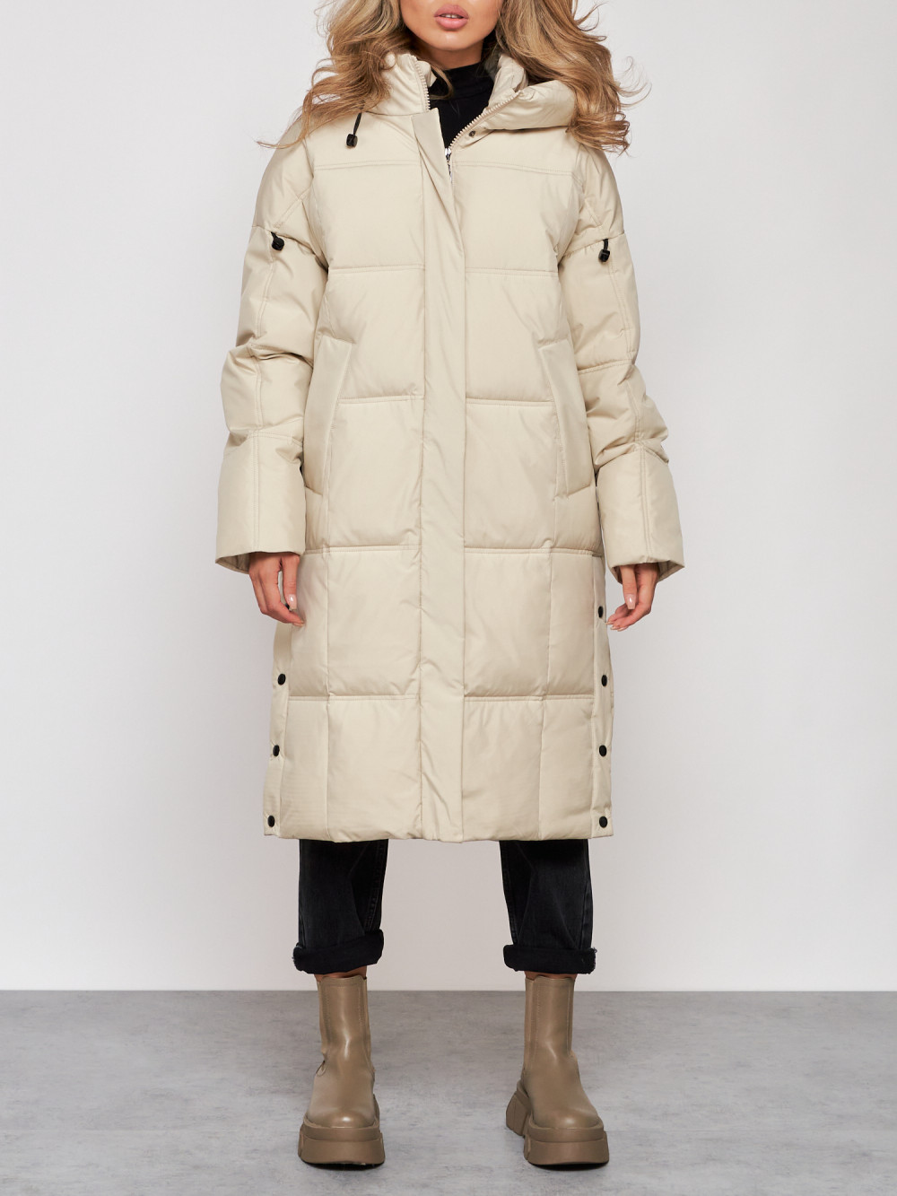Пальто женское NoBrand AD52392 бежевое XL