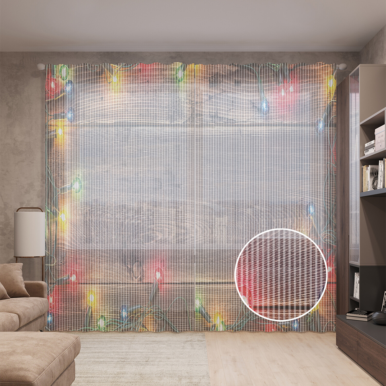 

Тюль вуаль на шторной ленте с принтом JoyArty "Новогодние огни", 310х265 см, Новогодние огни