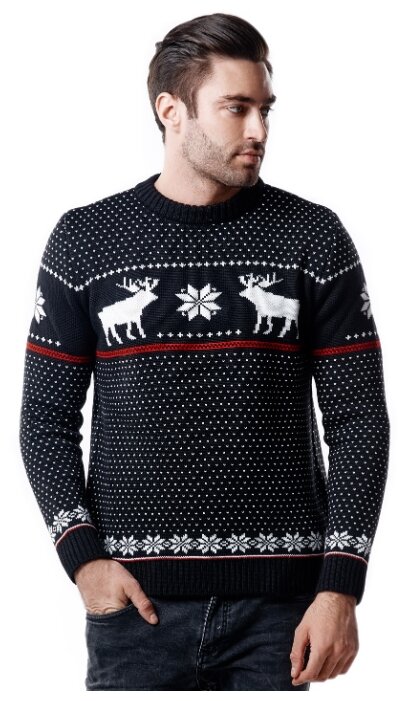 

Джемпер мужской Anymalls Норвежский с оленями в точку без горла черный L, Норвежский с оленями в точку без горла