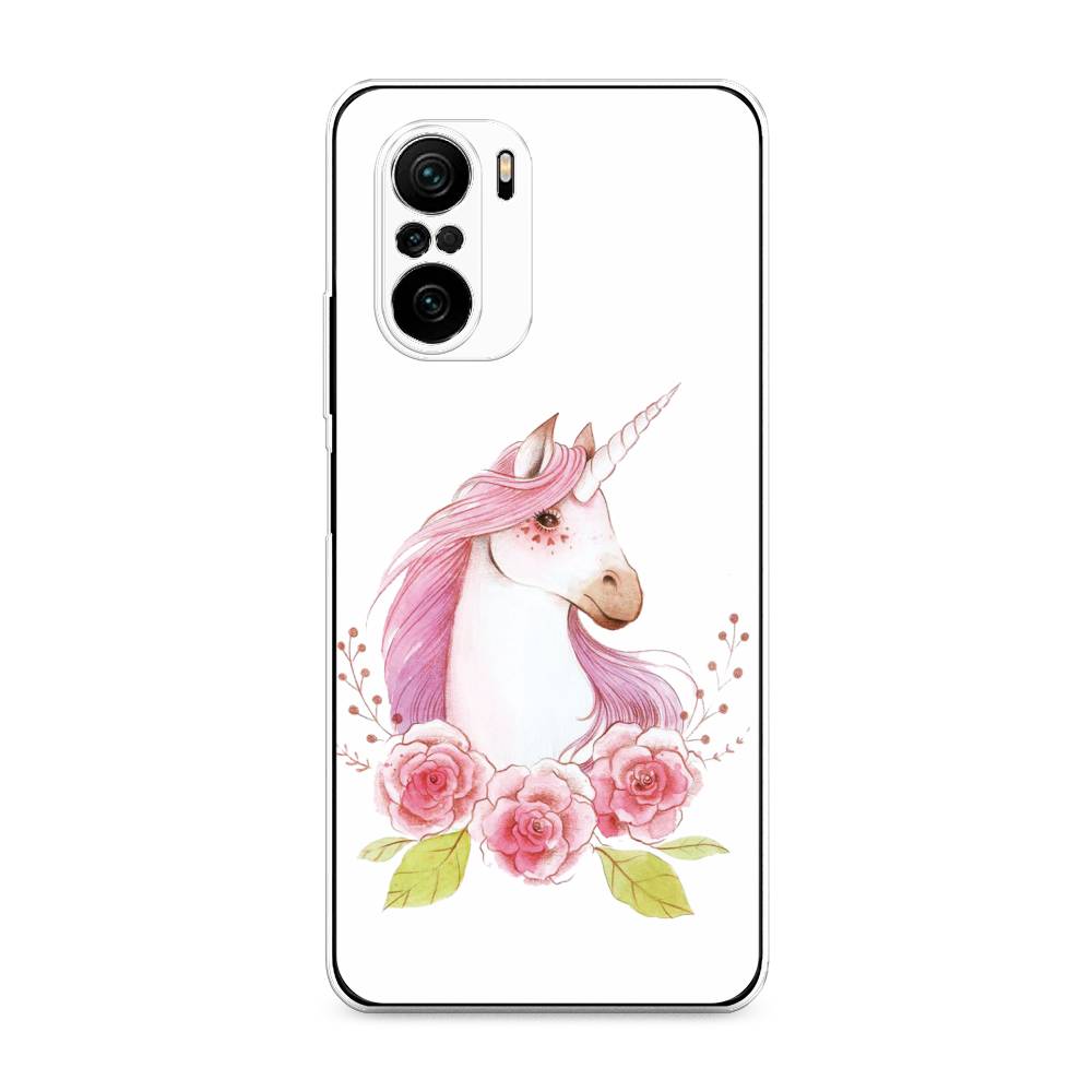 

Чехол на Xiaomi Poco F3 "Единорог цветы", Белый;розовый;серый, 312650-1