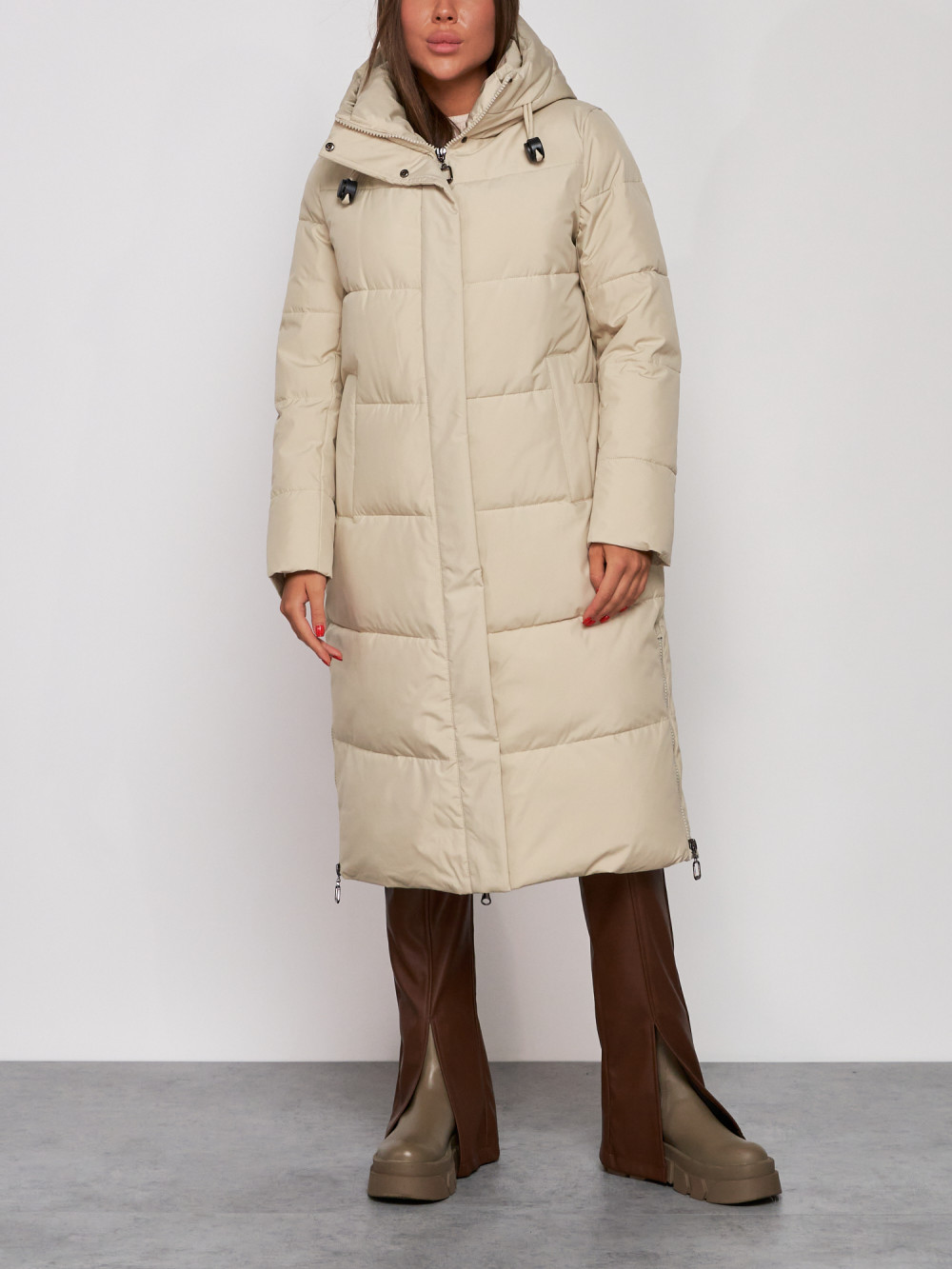 Пальто женское NoBrand AD52329 бежевое XL