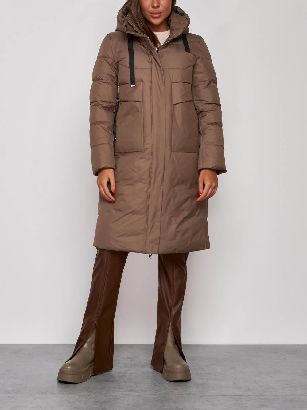 Пальто женское NoBrand AD52331 коричневое XL