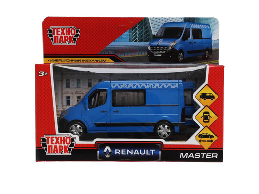 

Машина Технопарк Renault master Микроавтобус 14 см, двери, инерц, синий, металл, 326463