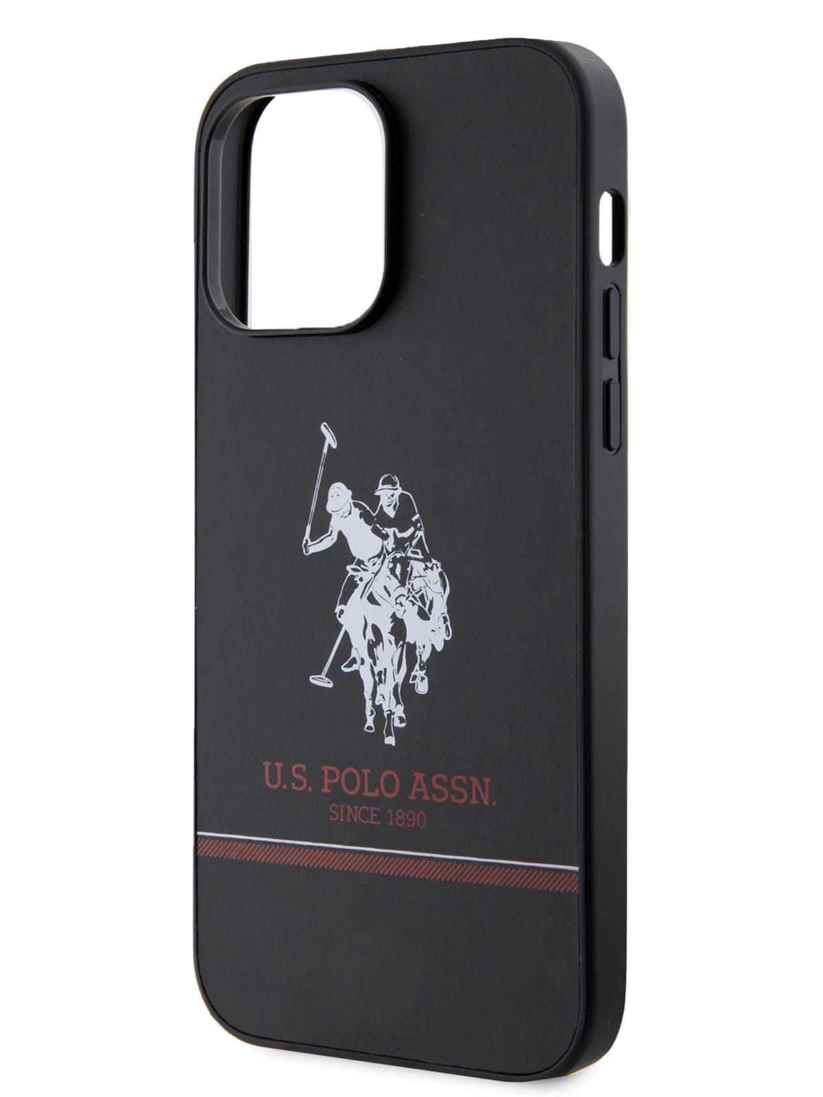 Чехол U.S. Polo для iPhone 14 Pro Max из экокожи Double horse logo Hard Black