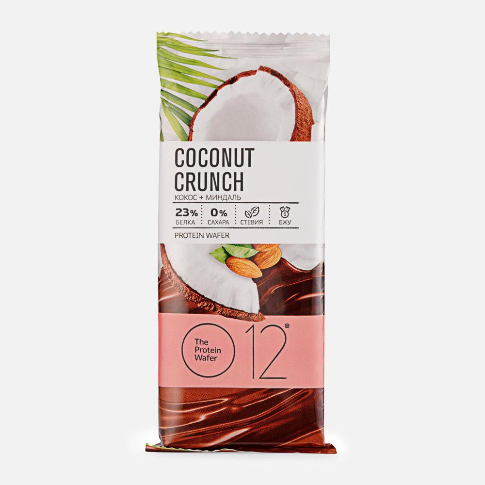 Вафли протеиновые O12 Coconut Crunch протеин 23%, кокос и миндаль, без сахара, 50 г