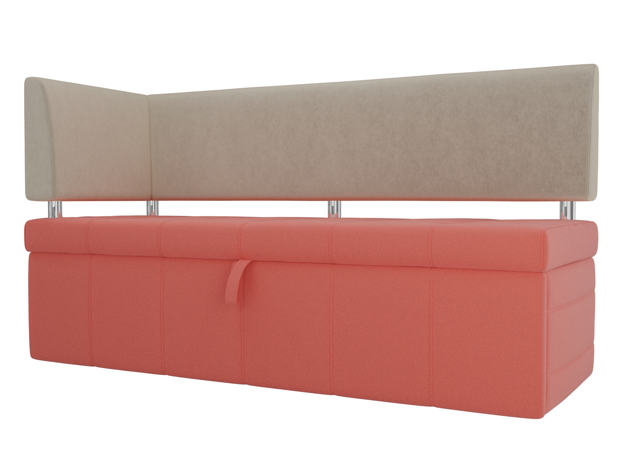 фото Кухонный прямой диван лига диванов стоун с углом левый коралловый/бежевый (микровельвет)