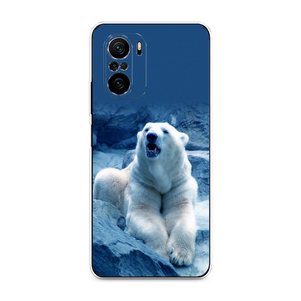 

Чехол на Xiaomi Poco F3 "Белый медведь", Голубой;белый, 312650-1