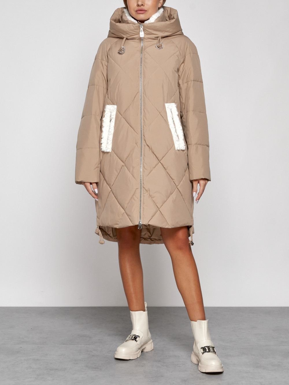 Пальто женское NoBrand AD51128 коричневое XL